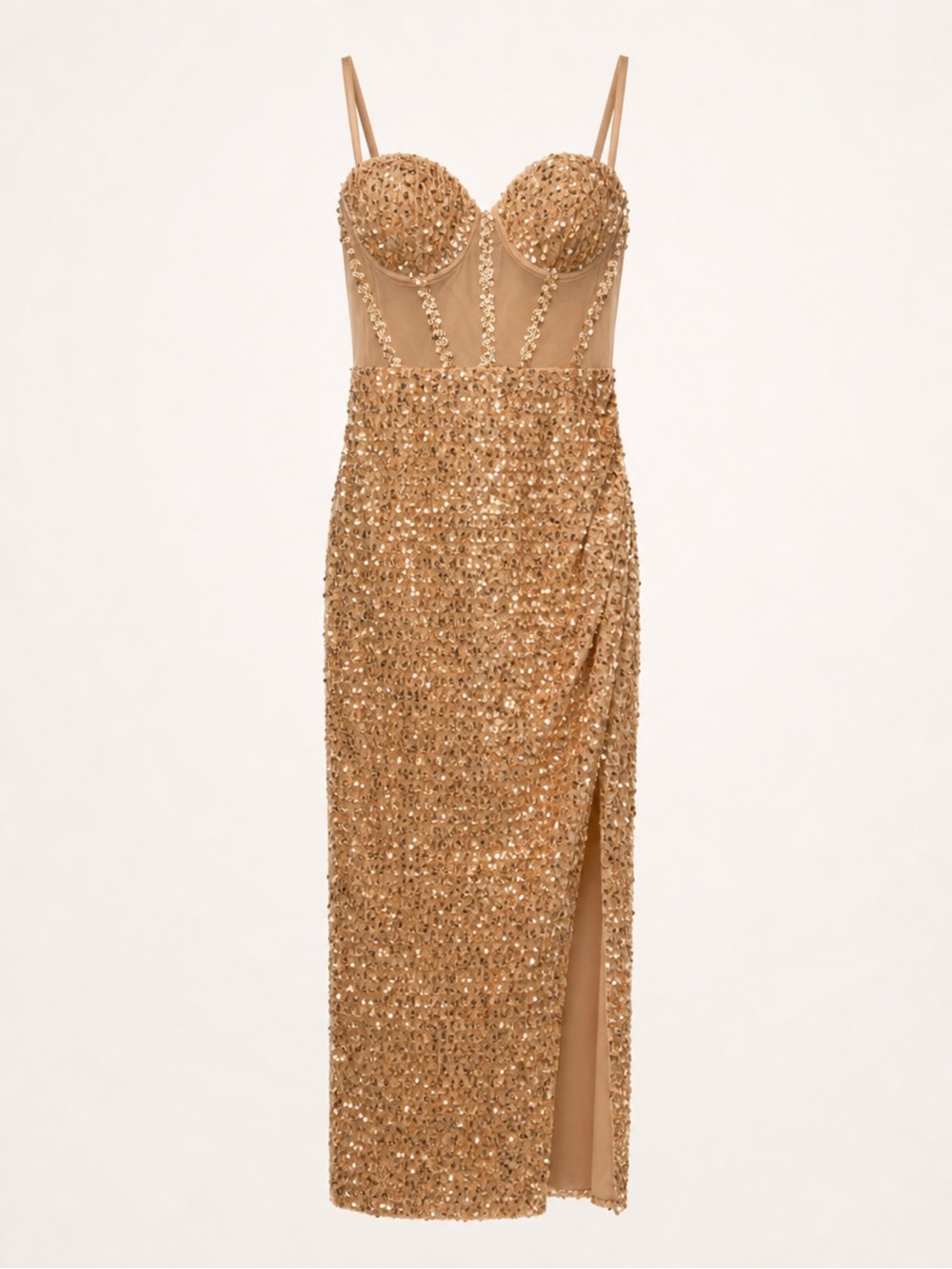 Banjul Gold Sequin Bustier maxi Dress